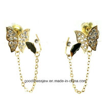 Italina New Elegant Gold Plated Rhinestones Bow Butterfly Stud Earring pour femmes Accessoires de danse / fête E6305